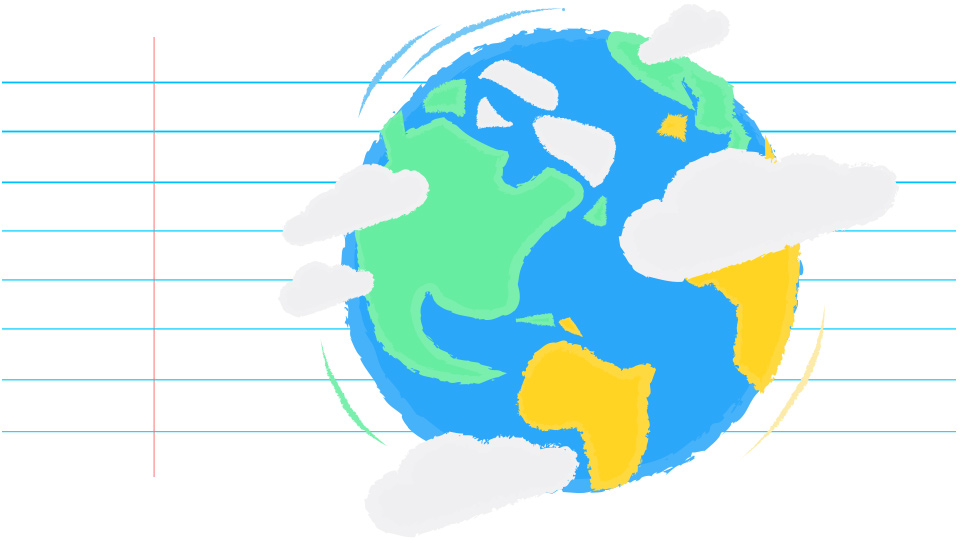 drawing of the planet earth on a school paper sheet